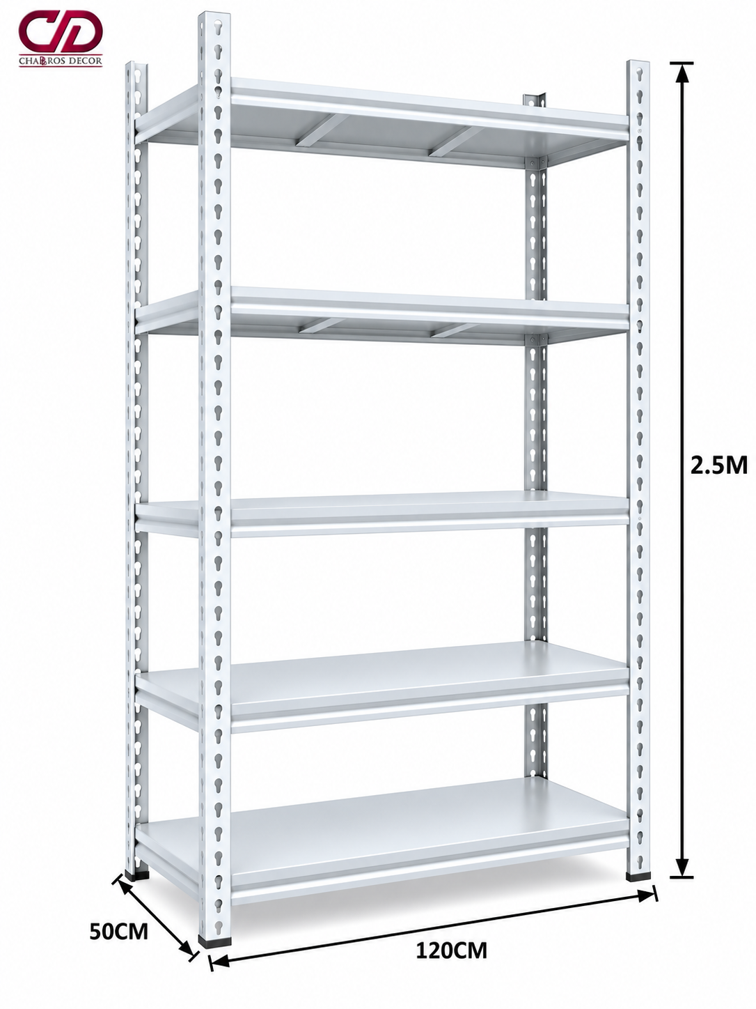 100KG STORAGE RACK WHITE (120X50x250CM) 5 LAYERS