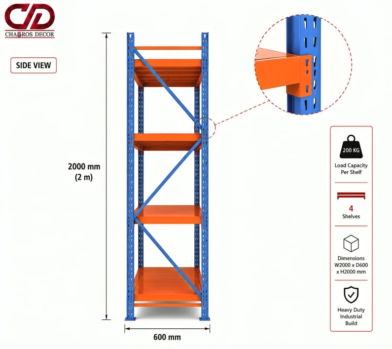 200KG STORAGE RACK BLUE & ORANGE (200X60X200) 4 LAYERS