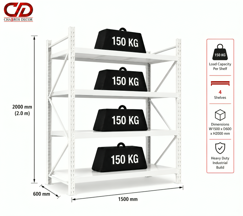 150KG STORAGE RACK FULLWHITE (150X60X200) 4 LAYERS
