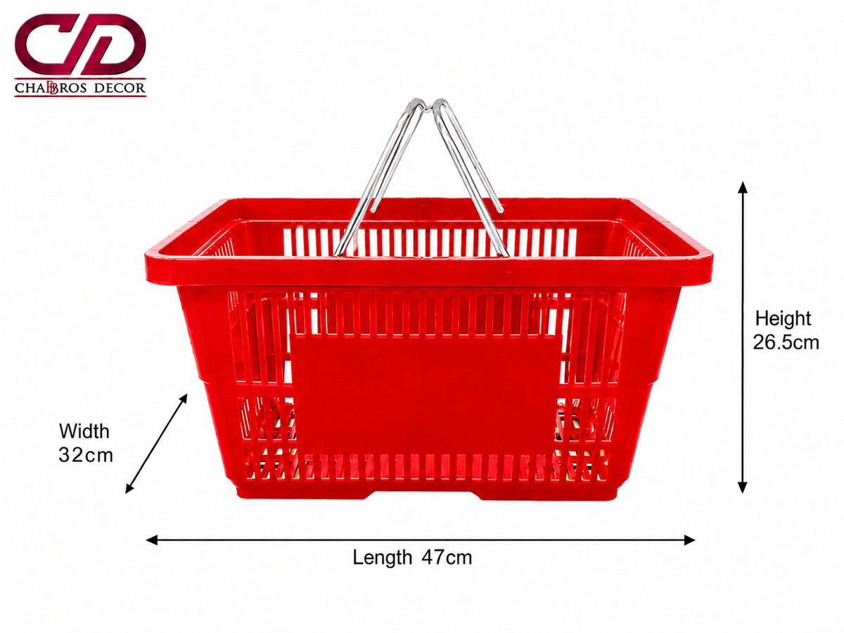 SHOPPING BASKET RED COLOR 28 STEEL HANDLE