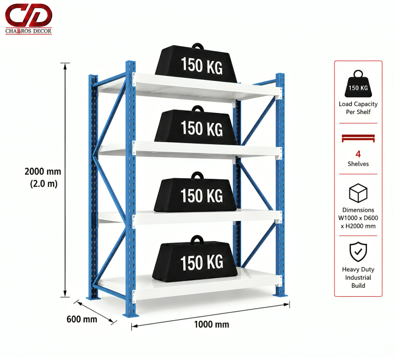150KG STORAGE RACK BLUE & WHITE 4 LAYERS (100X60X200CM)