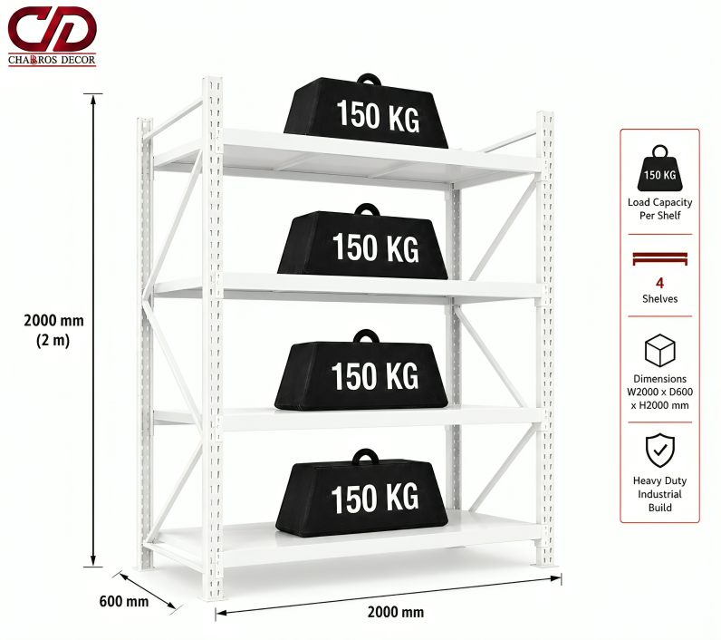 150KG STORAGE RACK FULLWHITE (200X60X200) 4 LAYERS
