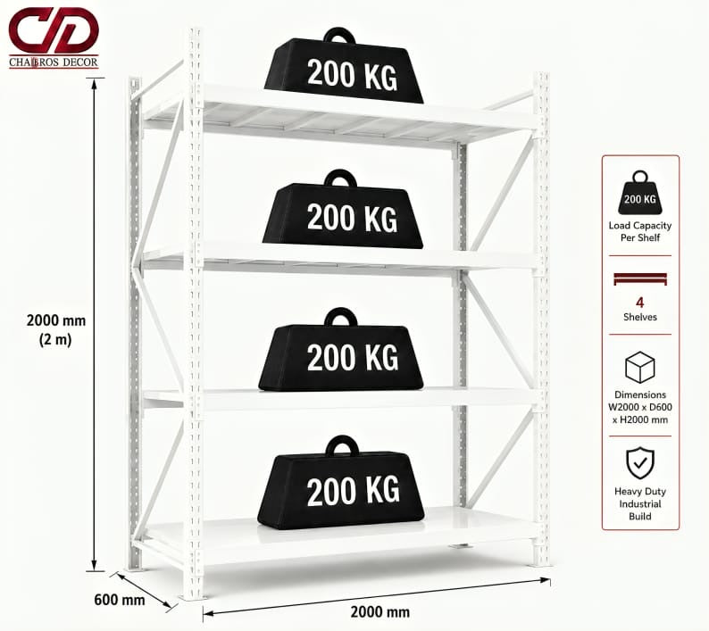 200KG STORAGE RACK FULL WHITE (200X60X200) 3 LAYERS