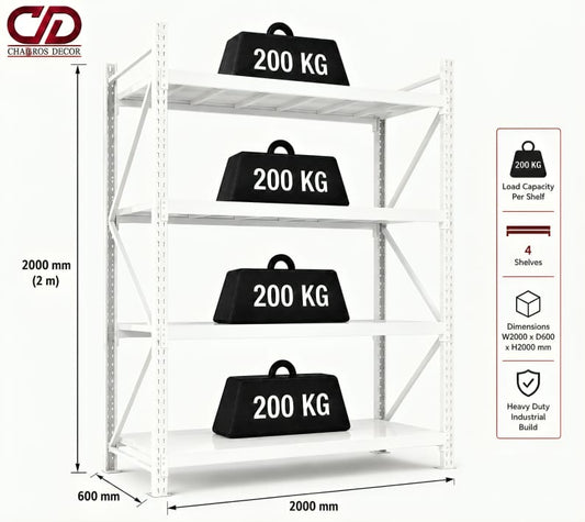 200KG STORAGE RACK FULL WHITE (200X60X200) 3 LAYERS