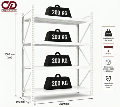 200KG STORAGE RACK FULL WHITE (200X60X200) 4 LAYERS