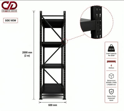200KG STORAGE RACK FULL BLACK  (200X60X200) 4 LAYERS