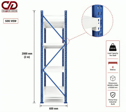 200KG STORAGE RACK BLUE & WHITE (200X60X200) 4 LAYERS