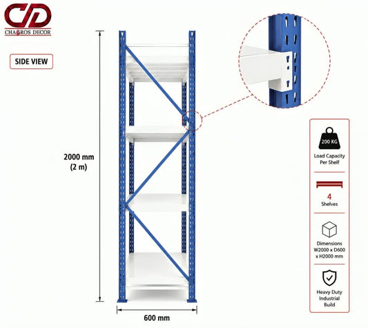200KG STORAGE RACK BLUE & WHITE (200X60X200) 4 LAYERS