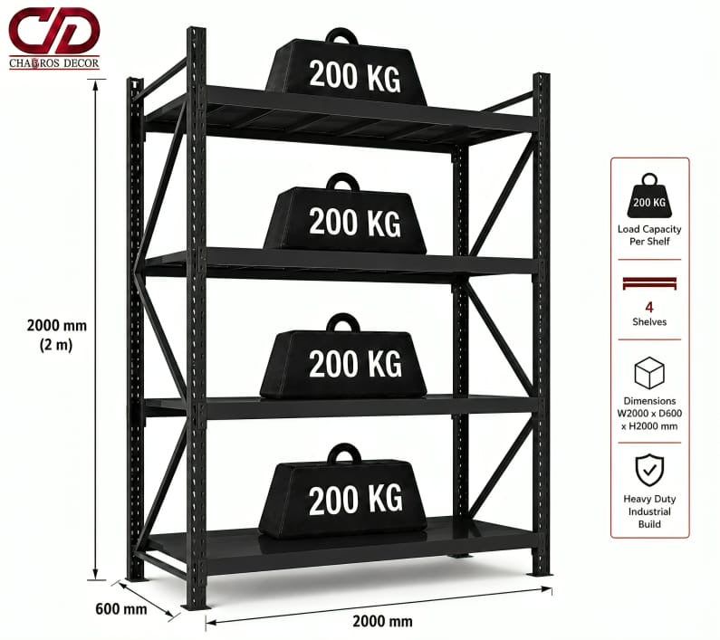 200KG STORAGE RACK FULL BLACK  (200X60X200) 3 LAYERS