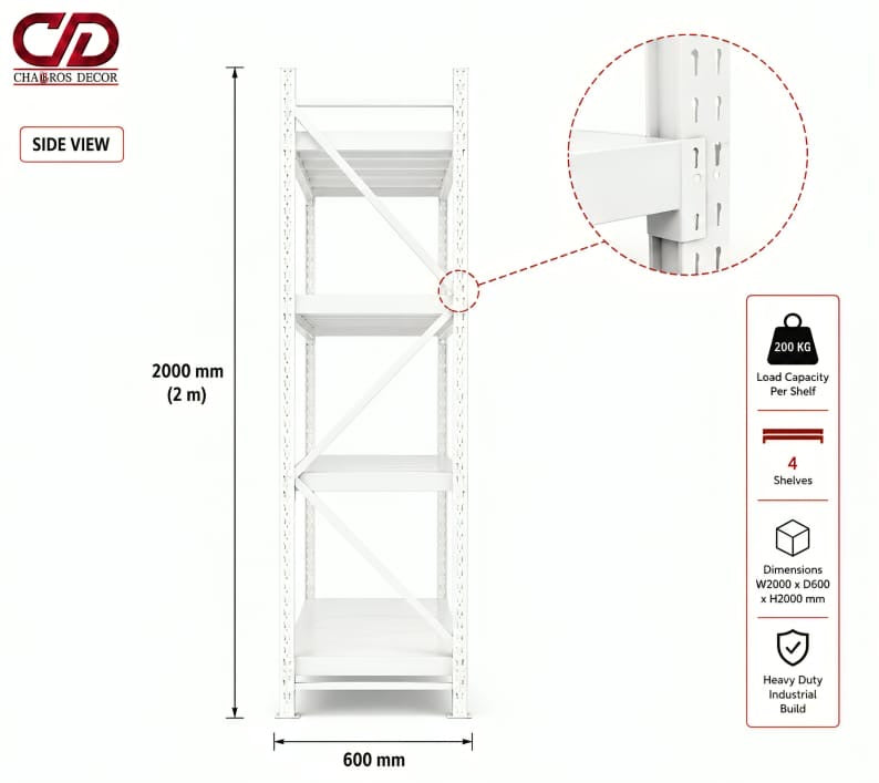 200KG STORAGE RACK FULL WHITE (200X60X200) 4 LAYERS