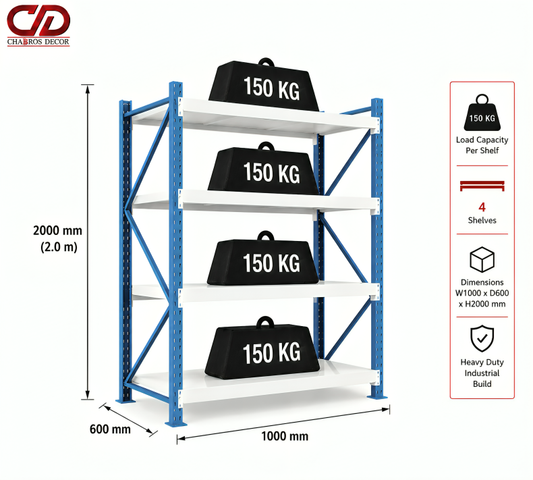 150KG STORAGE RACK BLUE & WHITE  4 LAYERS (100X60X200CM)