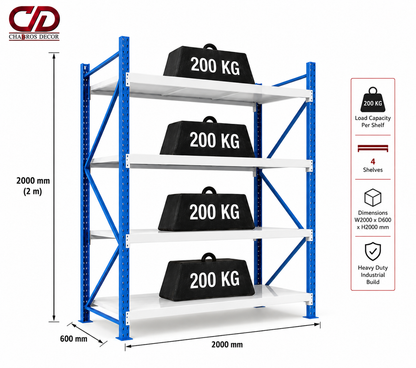 200KG STORAGE RACK BLUE & WHITE (200X60X200) 4 LAYERS