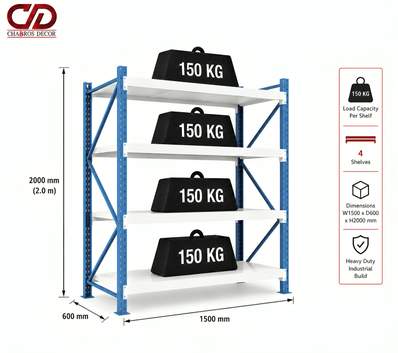 150KG STORAGE RACK BLUE & WHITE (150X60X200) 4 LAYERS