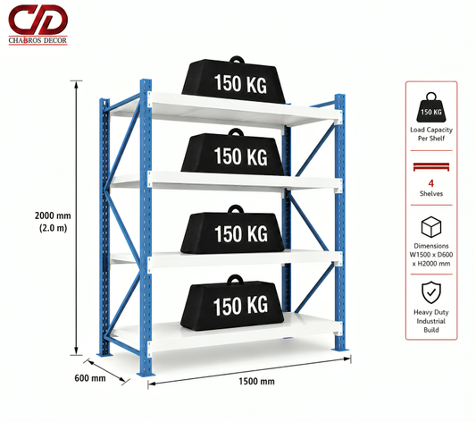 150KG STORAGE RACK BLUE & WHITE (150X60X200) 4 LAYERS
